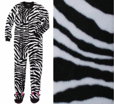 女士大号 ZEBRA 脚抓绒睡衣 L 脚成人连体联盟套装 — 第 1/2 张图片
