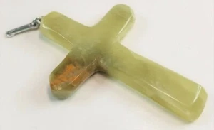 Vintage Crucifix Cross Pendant Alabaster Green MCM 2-3/4" Unique RE1 - Picture 1 of 4