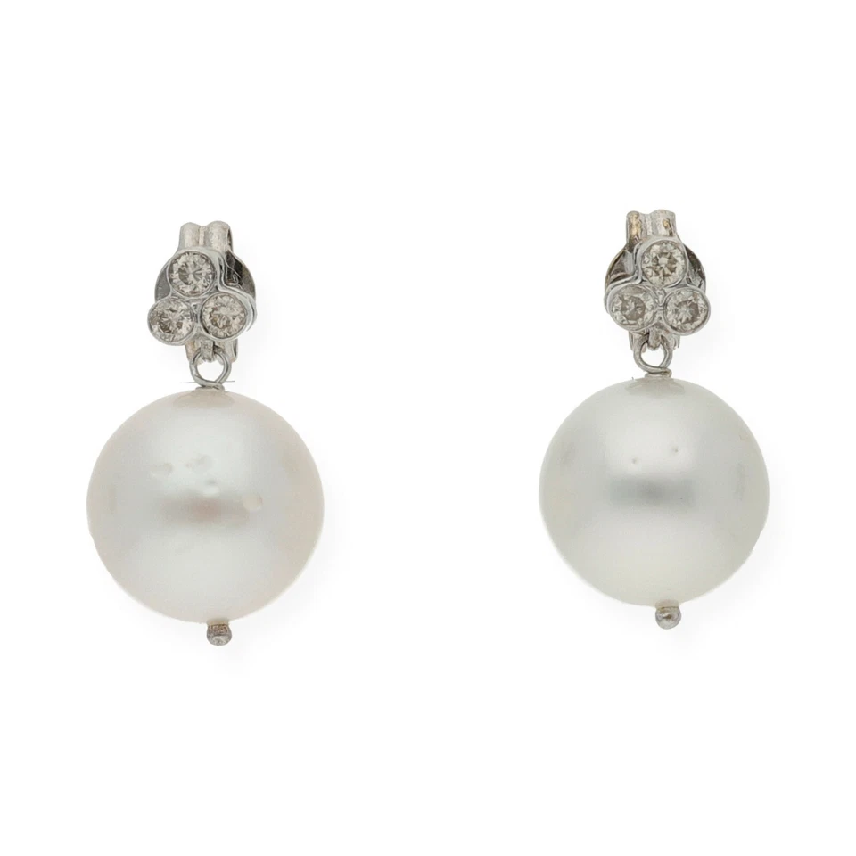 Castellano Jewels Pendientes Mujer con Diamantes y Perlas Blancas en Oro de Ley - Imagen 1 de 3