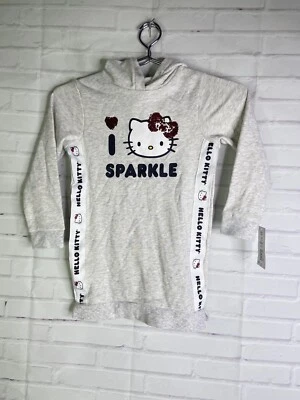 NEW Hello Kitty I Love Sparkle Long Sleeve Hooded Tunic T-Shirt Top Girls Size 5 - Image 1 of 4