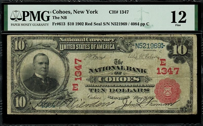 1902 $10 National - Cohoes, New York - Red Seal - FR.613 Charter 1347 - PMG 12 - Image 1 of 2