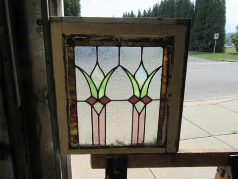 ~ ANTIQUE STAINED GLASS WINDOW COLORFUL 2 OF 2 ~ 20.5 x 21.5 ~ SALVAGE Cover