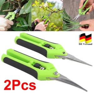 2x Trimmschere mit Feder Gerade und Gebogen Pflanzenschere Edelstahl Ernteschere - Bild 1 von 10