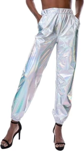 Women's Shiny Metallic High Waist Stretchy Jogger Pants, Small, Wet Look - Picture 1 of 8