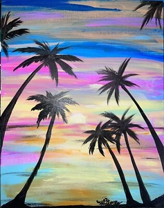 Shortiez Ink Graffiti 11 X 14 Canvas Board Painting Palm Trees Sky Paradise Chil - Picture 1 of 1