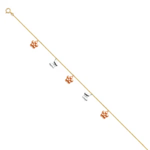 Dijes colgantes de mariposas y flores de oro tricolor 14K tobillera para mujer - 9+1" - Imagen 1 de 2