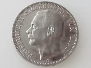1914-G FRIEDRICH II GROSSHERZOG BADEN/DEUTSCHE STAATEN 3-MARK 0,900 SIL. MÜNZE KM #280 - Bild 1 von 7