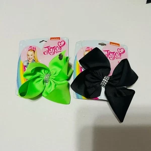 Jojo Siwa Bows Set Of 2- Medium Size New Green And Black W/ Rhinestones - Picture 1 of 6
