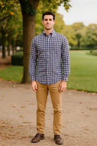 Ralph Lauren Herren L Langarm blau kariert Knopf Freizeit elegant Reise Retro Hemd - Bild 1 von 8