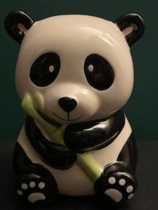 Sitting Panda Bear Bamboo Stalk coin bank ceramic adorable Wildlife Handpainted - Picture 1 of 8