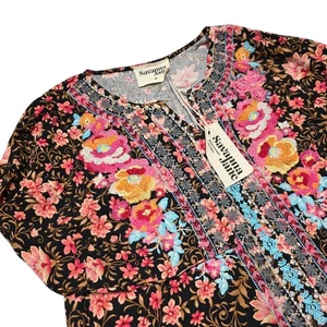 Savanna Jane Floral Embroidered Top Bell Sleeve Blouse Bohemian Multicolor M - Bild 1 von 8