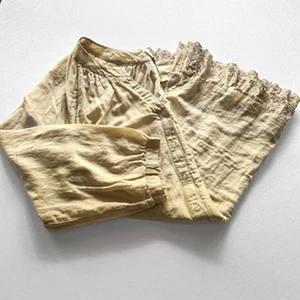Soft Surroundings Tunic Women's L Tan Boho Cotton Silk Eyelet Detail Roll Tab - Picture 1 of 13