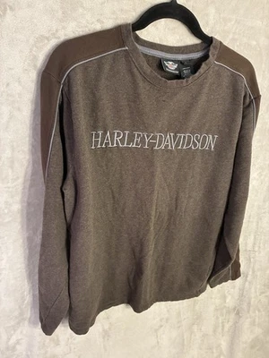 Harley Davidson Sweatshirt Mens Large Brown Embroidered Double Sided Motorcycle - Image 1 of 4