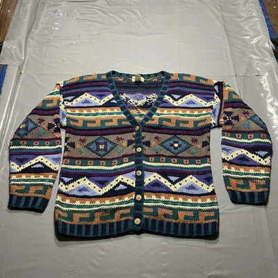 Cárdigan Suéter L.L.Bean Mujer Mediano Multicolor Tejido Suroeste Botón Foto 1 de 4