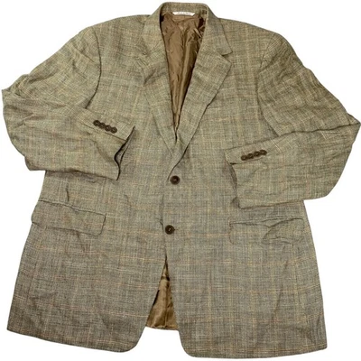 Blazer Canali Para Hombres 58R Marrón Cuadros Lana Seda Mezcla de Lino Abrigo Deportivo Hecho en Italia Foto 1 de 4