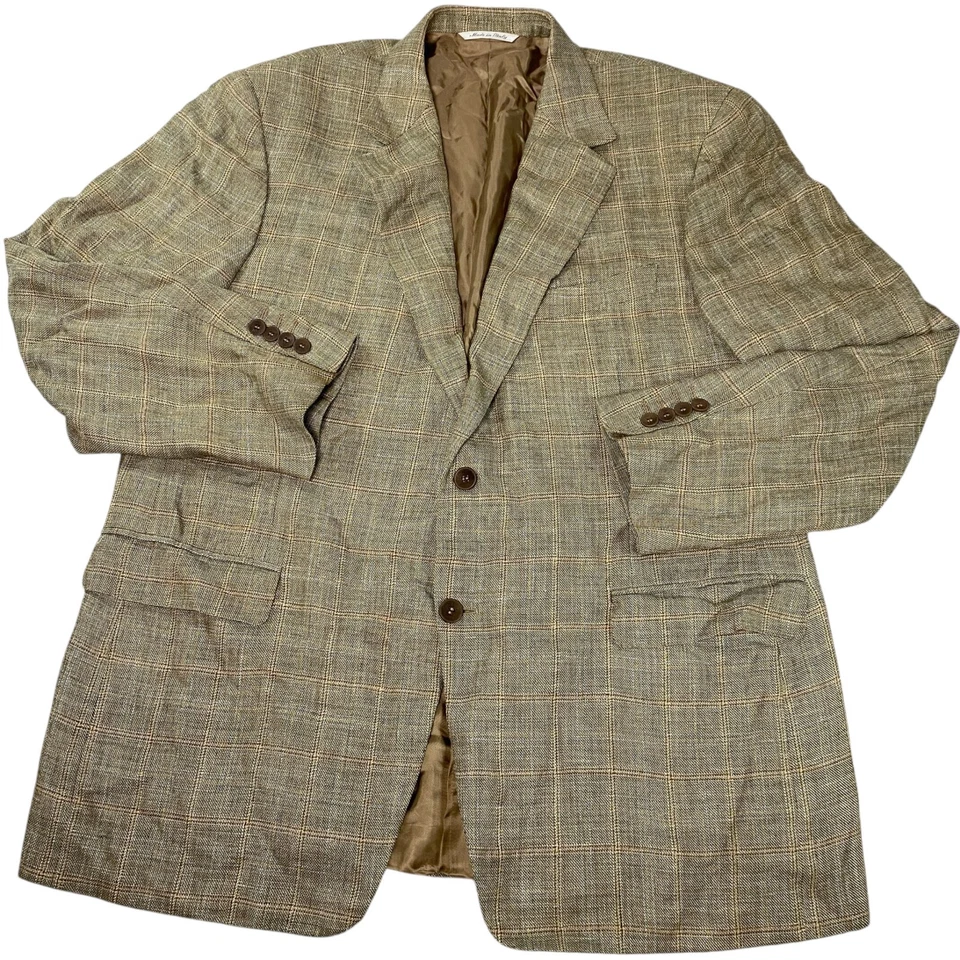 Blazer Canali Para Hombres 58R Marrón Cuadros Lana Seda Mezcla de Lino Abrigo Deportivo Hecho en Italia Foto 1 de 4