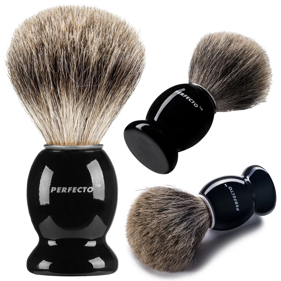 Cepillo de afeitar 100 % puro Badger - mango negro - diseñado para el mejor afeitado de... Foto 1 de 4