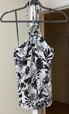 Top halter Nicole Miller negro floral Coastal Island bohemio para mujer mediano Foto 1 de 3