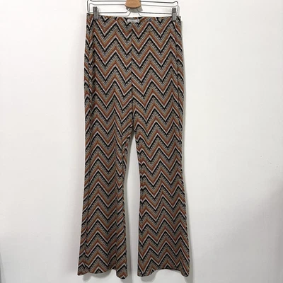 Urban Outfitters Knit Bryn Flare Pants L Chevron Zig Zag Pull On Hippie Retro 70 - Image 1 of 4