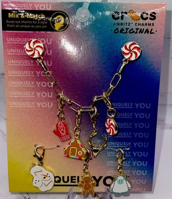 CROCS 💫 Jibbitz 7 Charms 🎄🧤☃️ Holiday Gold Bracelet Chain Peppermint Candy💫 - Image 1 of 4