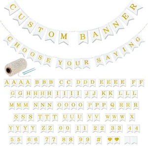 Custom Banner Kit, 97 White Cotton Canvas Flags with Gold Vinyl Printed Lette... - Picture 1 of 6