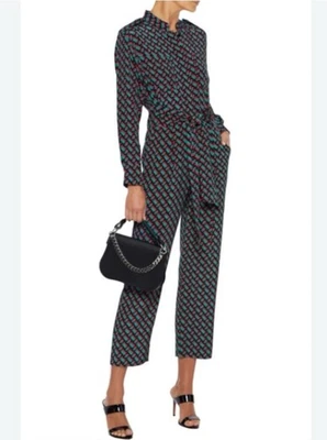 Diane Von Furstenberg DVF Silk Jumpsuit Size 6 Green Fuchsia Black - Image 1 of 4