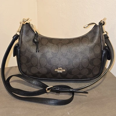 COACH C7223 Pennie Shoulder Bag 25 Crossbody Br Coated Canvas Black Leather *** - Image 1 of 4