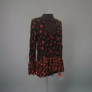 Mossimo rot/schwarz Blumen Bluse Babydoll Tunika Glocke Langarm Gr. S Neu mit Etikett (0331) - Bild 1 von 6