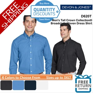 🔥 Devon & Jones Men's Tall Crown Collection Woven Dress Shirt Up To 3XLT D620T - Picture 1 of 21