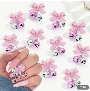 10 piezas/bolsa dijes de uñas 3D arco y campanas rosa - Imagen 1 de 1