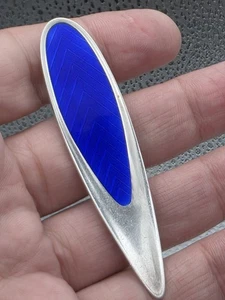 VINTAGE MEKA DÄNEMARK STERLINGSILBER KOBALTBLAU GUILLOCHIERT EMAILLE MODERNIST ANSTECKNADEL - Bild 1 von 13