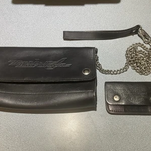 Harley Davidson Leder Biker Geldbörse mit Kette & Geldbörse Ausweis Kreditkarte Münzfach - Bild 1 von 22