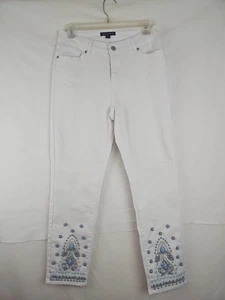 Pantalones de mezclilla Boston Proper para mujer talla 10 blancos turquesa con cuentas - Imagen 1 de 7
