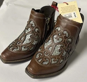 Ariat Lil' Stompers Toddler Amy Dixon Zip Ankle Boots Brown Sz 5 Western Bling - Picture 1 of 10