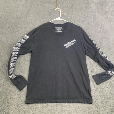 Camisa de Barrio Para Hombre Pequeña Negra Manga Larga Gráfico Logo Hecha en Japón Tokio Foto 1 de 4