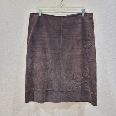 Falda Karen Kane 12 Cuero Gamuza Genuina Bordada Completamente Forrada Occidental Y2K  Foto 1 de 4