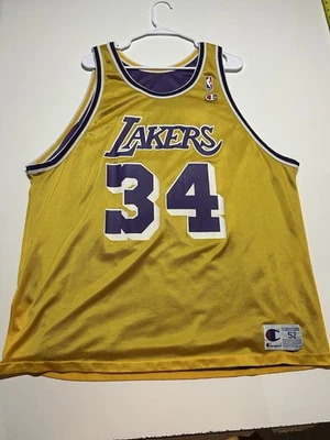 Camiseta reversível vintage Champion Shaquille Shaq O'Neal Los Angeles Lakers 52 - Imagem 1 de 4