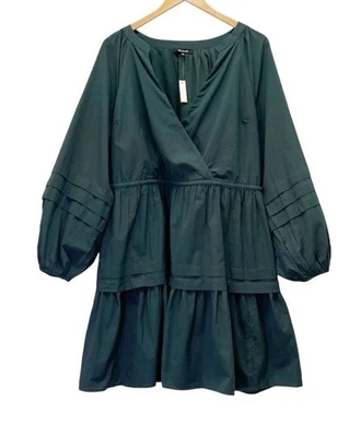 Madewell Women’s Poplin Wrap Mini Tiered Ruffles Dress Dark Emerald Sz M NWT - Image 1 of 4