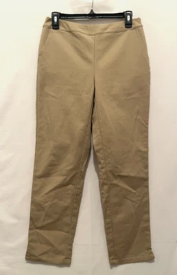 Pantalones elásticos de pierna recta con cremallera lateral beige Peck & Peck para mujer talla 4 Foto 1 de 4