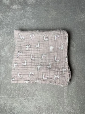 Aden + Anais Essentials Pink Llama Alpaca Baby Blanket Swaddle Muslin 44” X 44” - Image 1 of 4