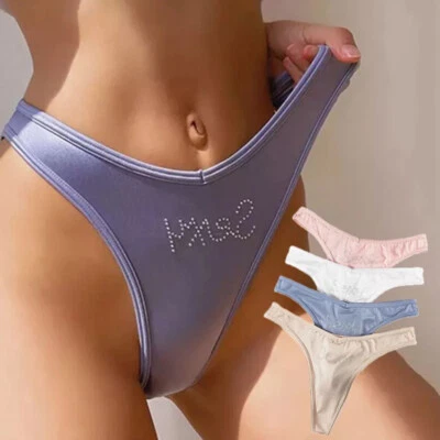 4 Pack Lot Sexy Womens Satin Knickers Thongs G string Bikini Underwear Lingeries - Image 1 of 4