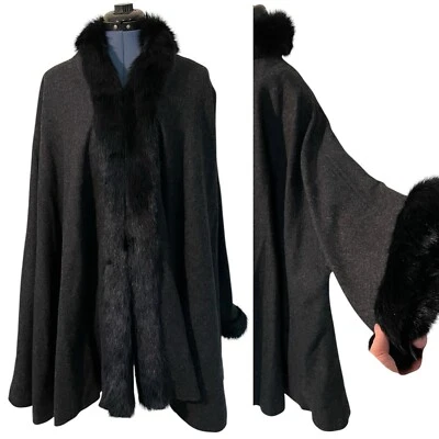 Abrigo Columpio De Colección Marvin Richards Lana Imitación Piel Ribete Dinero Antiguo Penny Lane Gris 1X Foto 1 de 4