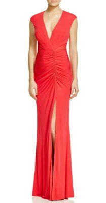 ABS Allen Schwartz 'Rita' ~ Vestido Vaina Rojo Acanalado Profundo Pierna en V Abertura S NUEVO $425 Foto 1 de 4