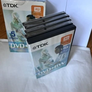 Box of 5 TDK rewritable DVD Discs 4.7GB 1-4x Speed Single Sided - 4 SEALED - Picture 1 of 3