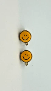 Yellow Enamel Smiley Face Gold Tone Metal Clip On Earrings - Picture 1 of 7