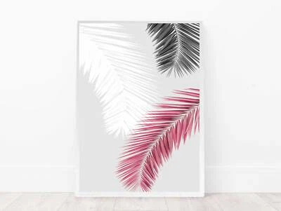 Palm Leaves Blush Pink Tropical Photography Wall Art Print. Great Home Decor - Image 1 of 4