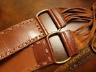WCM New York Brown Stitched Italian Leather Tassels Wide Belt L 32-34