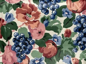 Vintage 90’s P Kaufmann Chintz Floral Fruit Fabric Blueberries Peach 4 Yards 52” - Picture 1 of 5
