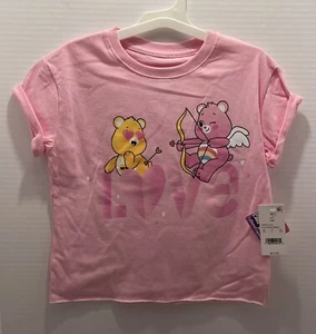 Care Bear Girls Pink Cheer & Funshine Bear Love Shirt Raw Hem Size S (6/6X) NWT - Picture 1 of 2