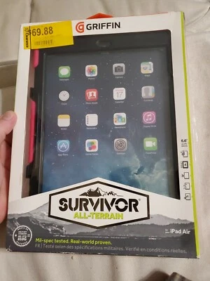 Heavy Duty Griffin Survivor All-Terrain Case with Stand for iPad Air Pink Black - Image 1 of 2
